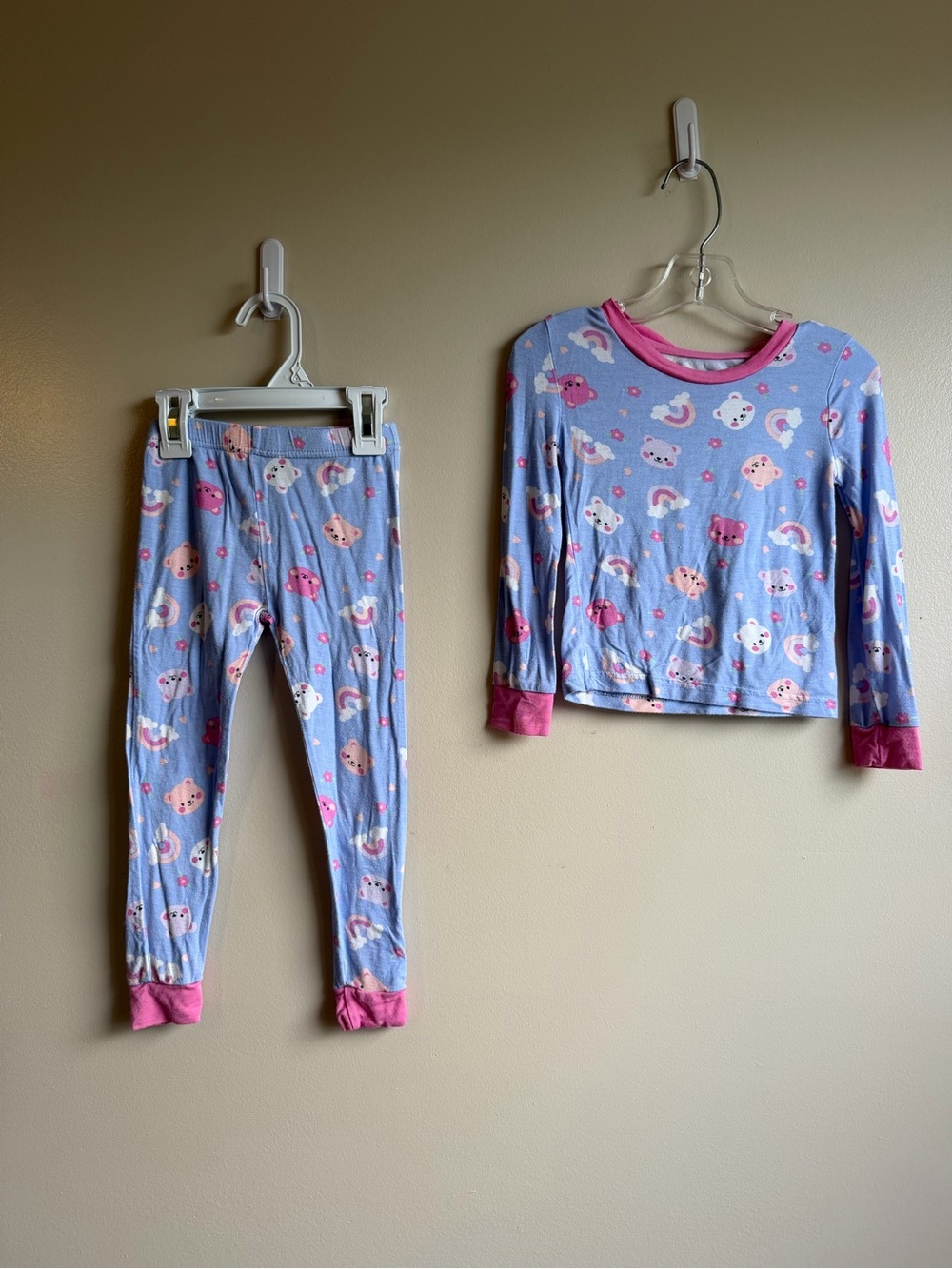 Penelope Mack Lavender Bear & Rainbow Pajama Set with Pink Trim 3T